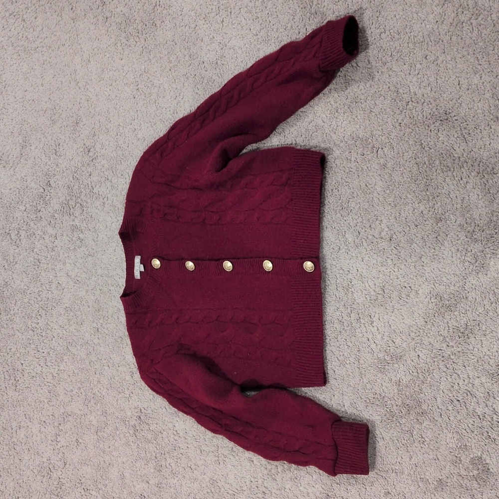 J. Crew Burgundy/Maroon Cable Knit Cropped Cardigan | Small